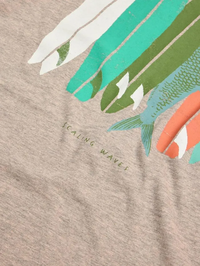 Men TSHIRTS White Stuff Scaling Waves Graphic Tee Grey Print Men TSHIRTS White Stuff Scaling Waves Graphic Tee Grey Print