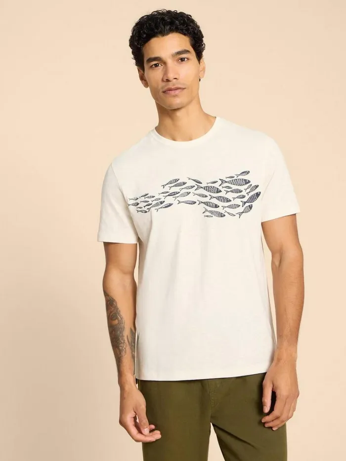 Men TSHIRTS White Stuff Shoal Fish Graphic Tee White Print