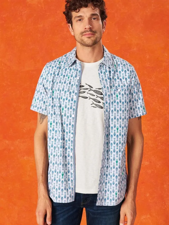 Men TSHIRTS White Stuff Shoal Fish Graphic Tee White Print Men TSHIRTS White Stuff Shoal Fish Graphic Tee White Print