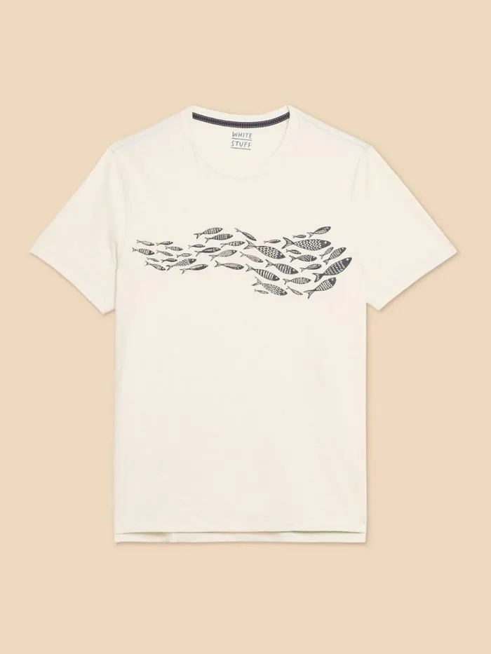 Men TSHIRTS White Stuff Shoal Fish Graphic Tee White Print Men TSHIRTS White Stuff Shoal Fish Graphic Tee White Print