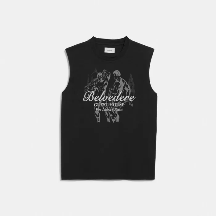 Men Tank Top With Belvedere Guest House Graphic Washed Black Coach Tops and Bottoms