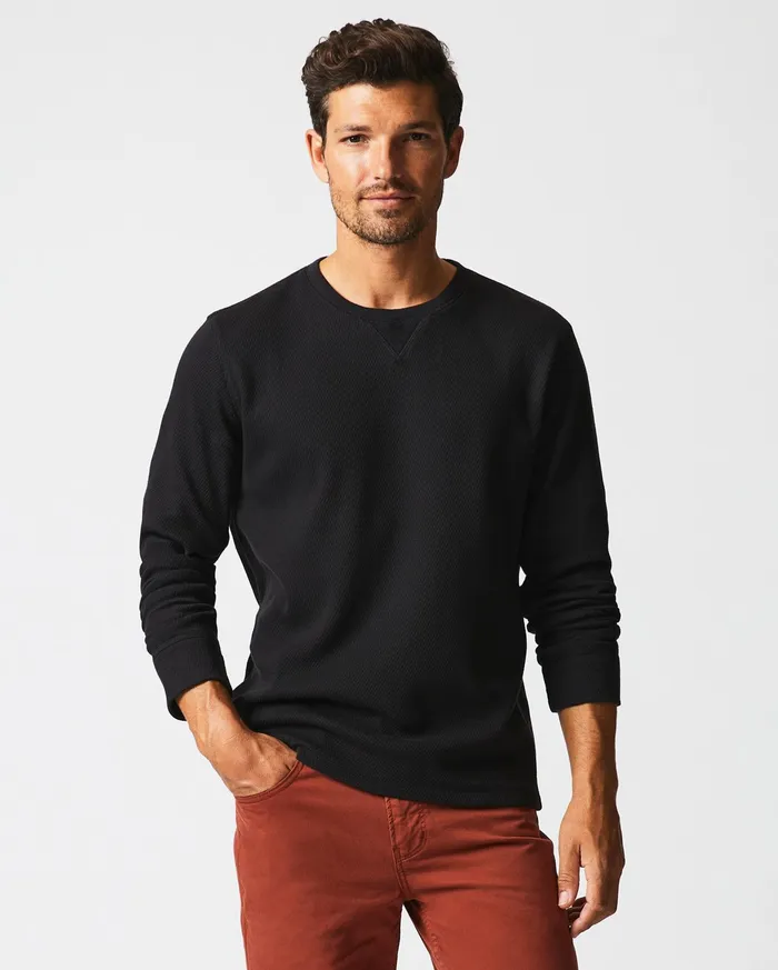 Men Thermal LS Crew Black Billy Reid Sweaters and Sweatshirts