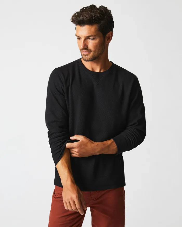 Men Thermal LS Crew Black Billy Reid Sweaters and Sweatshirts