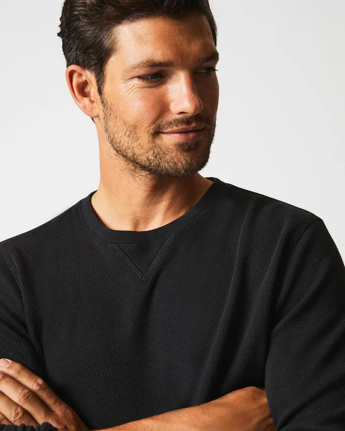 Men Thermal LS Crew Black Billy Reid Sweaters and Sweatshirts