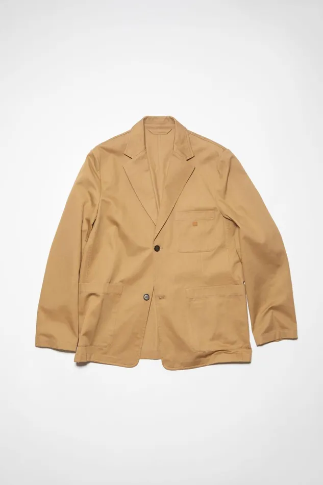 Men Twill Cotton Tailored Jacket Camel Brown Acne Studios Outerwear