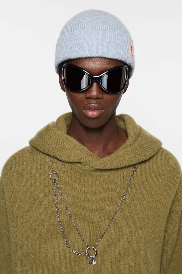 Men Wool Cashmere Beanie Steel Blue Melange Acne Studios Hats