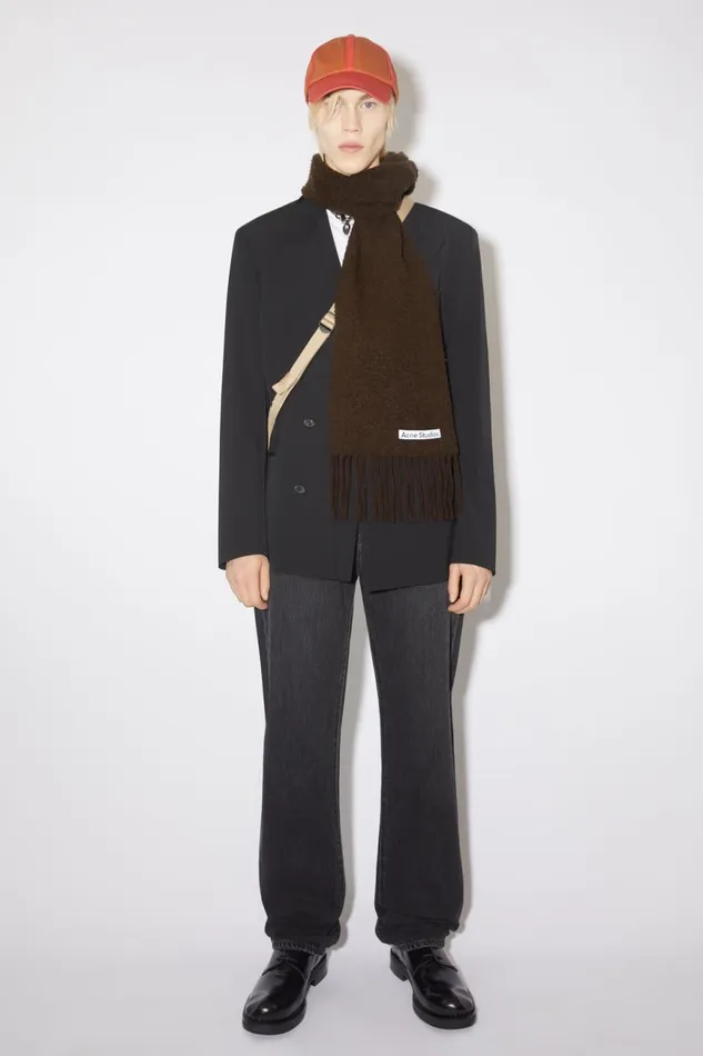 Men Wool Fringe Scarf Chocolate Brown Acne Studios Scarves