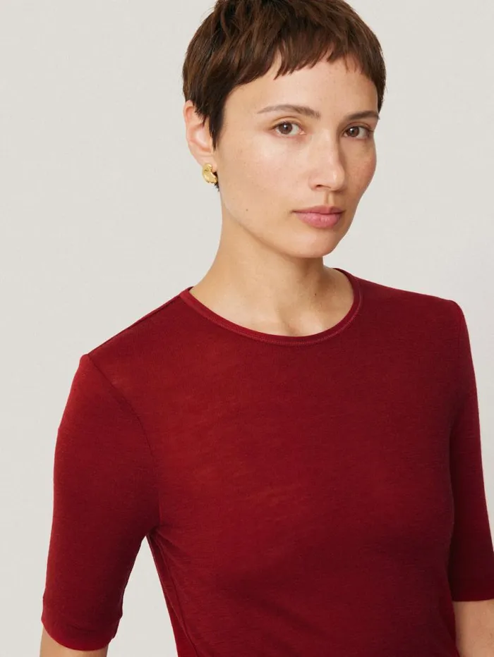 Merino Half Sleeve Tshirt Red Women Jigsaw Shirts and Tops