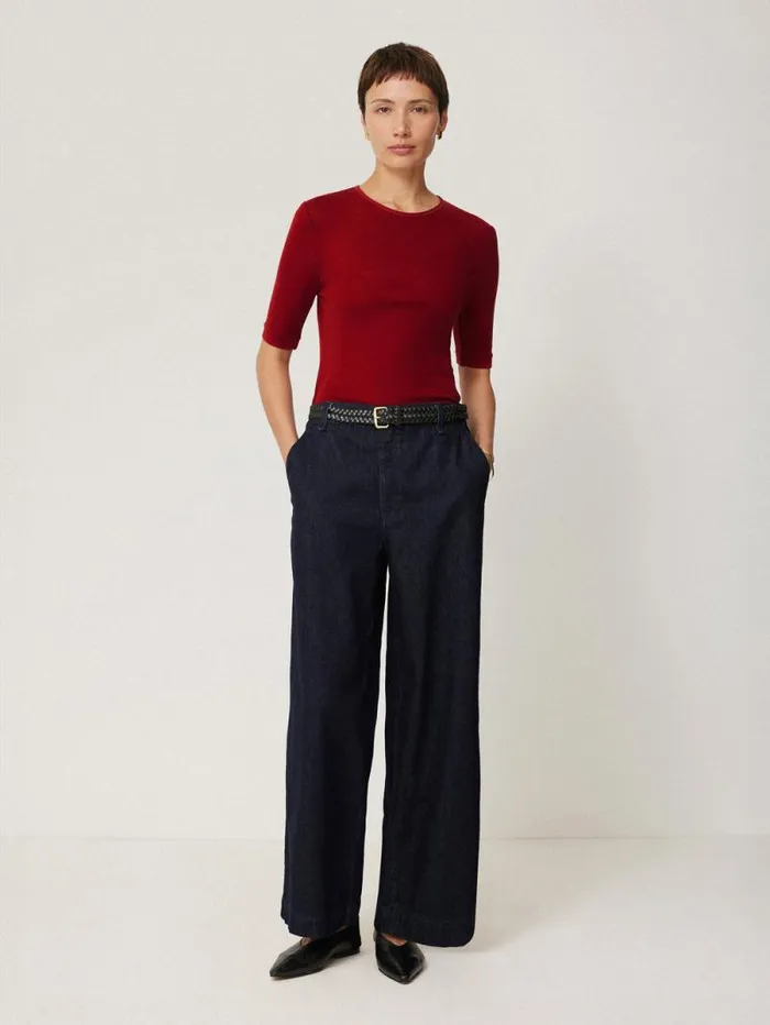 Merino Half Sleeve Tshirt Red Women Jigsaw Shirts and Tops