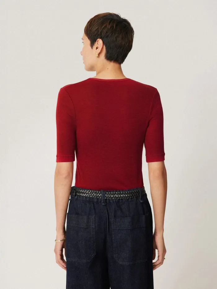 Merino Half Sleeve Tshirt Red Women Jigsaw Shirts and Tops