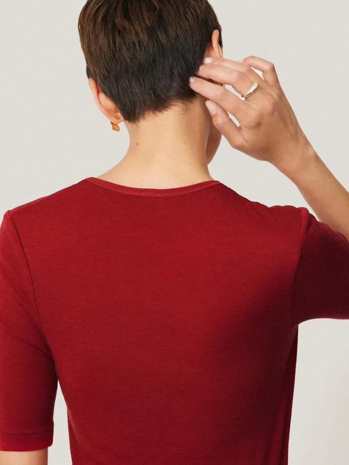 Merino Half Sleeve Tshirt Red Women Jigsaw Shirts and Tops