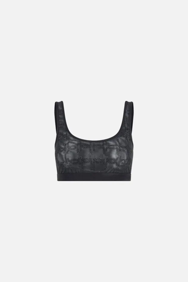 MESH ROUND NECK CROP SOLID BLACK Solid Black Womens Camilla Bras and Underwear