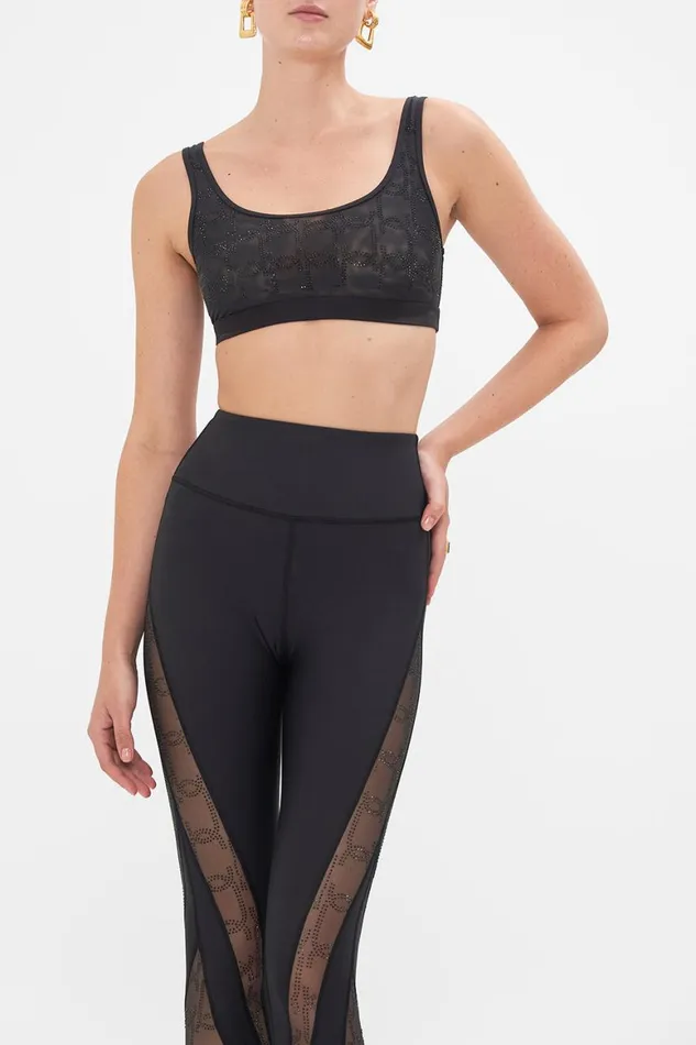 MESH ROUND NECK CROP SOLID BLACK Solid Black Womens Camilla Bras and Underwear