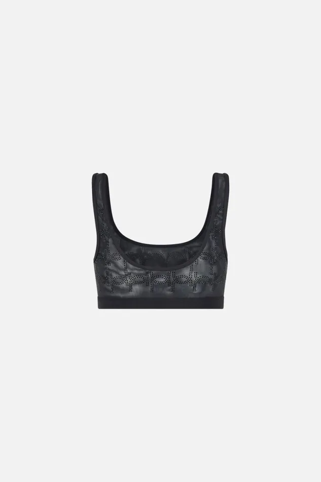 MESH ROUND NECK CROP SOLID BLACK Solid Black Womens Camilla Bras and Underwear