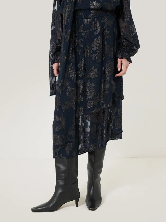 Metallic Jacquard Midi Skirt Navy Women Jigsaw Coords
