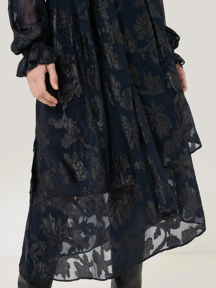 Metallic Jacquard Midi Skirt Navy Women Jigsaw Coords