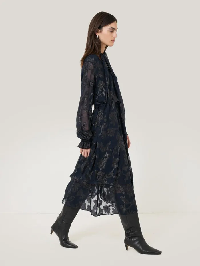 Metallic Jacquard Midi Skirt Navy Women Jigsaw Coords