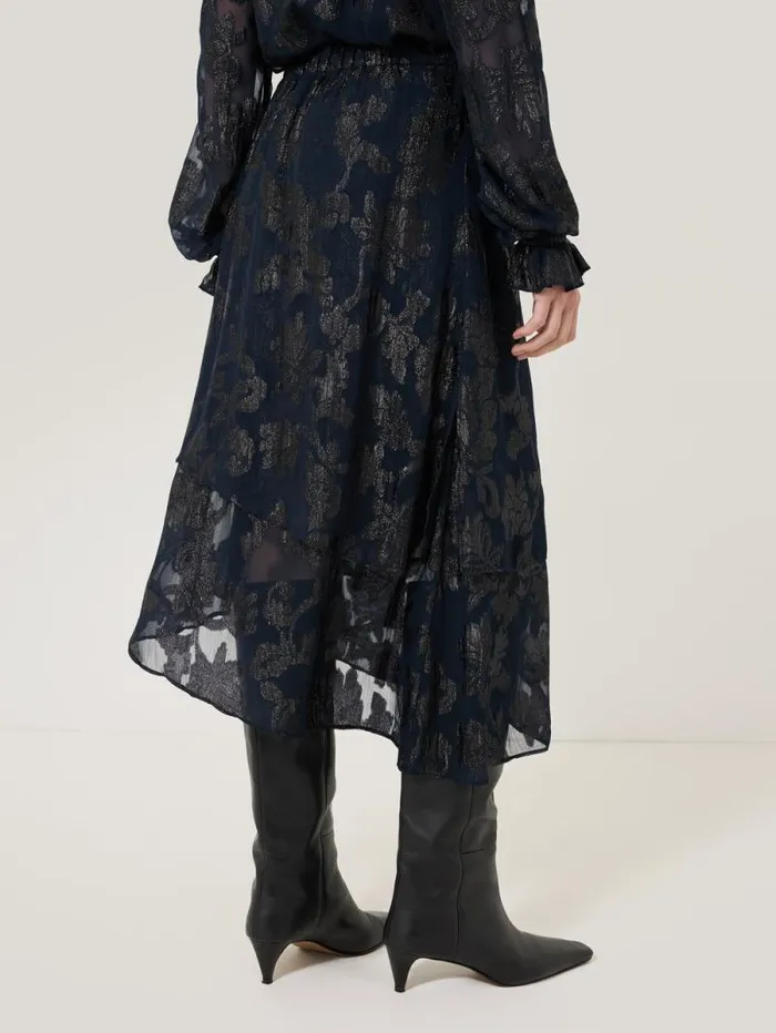 Metallic Jacquard Midi Skirt Navy Women Jigsaw Coords