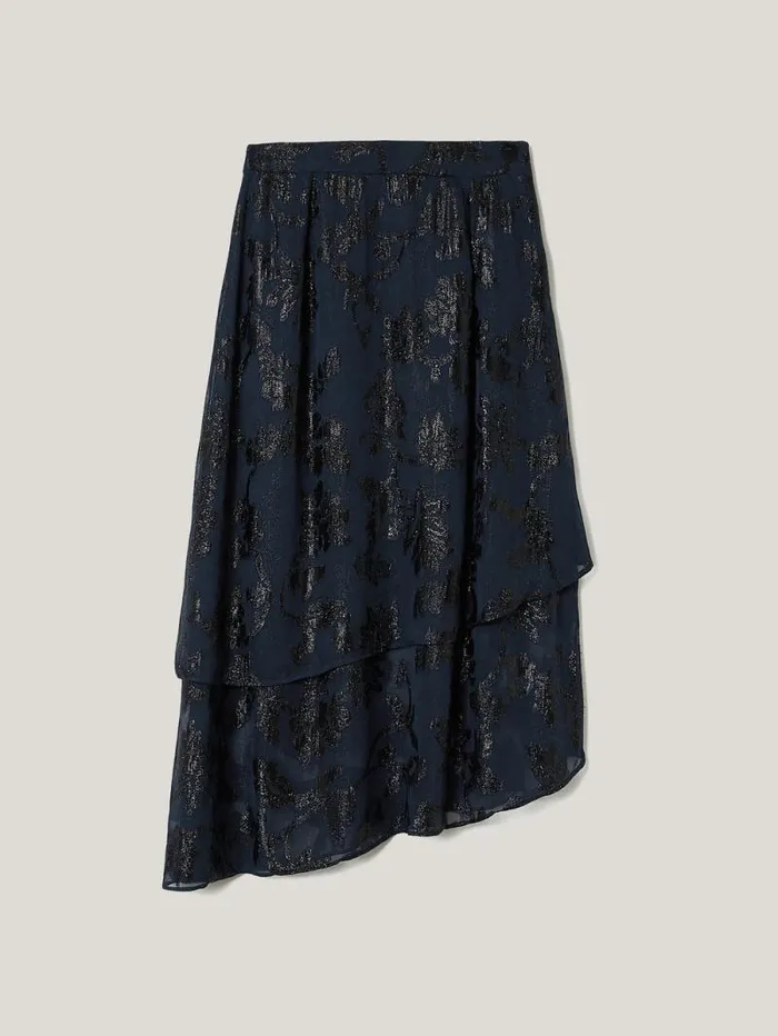 Metallic Jacquard Midi Skirt Navy Women Jigsaw Coords