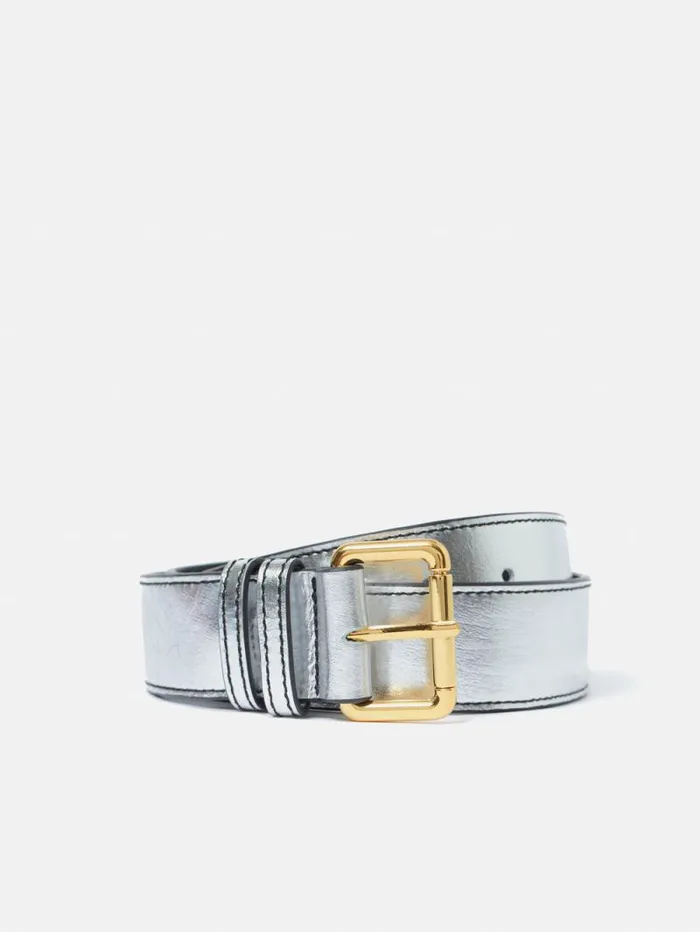 Metallic Leather Belt Silver Women Jigsaw Belts