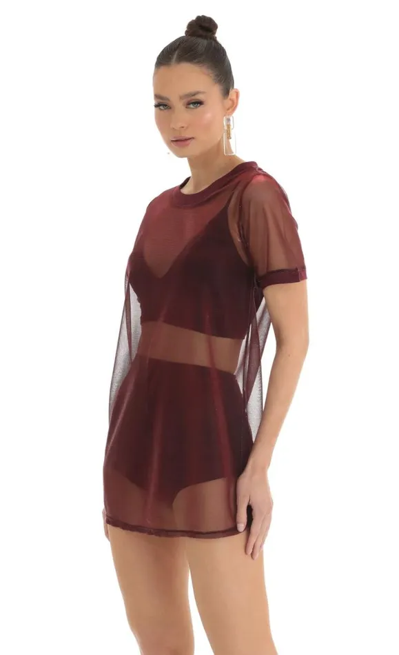 Metallic Three Piece Dress Set Red Women LUCY IN THE SKY Mini Dresses