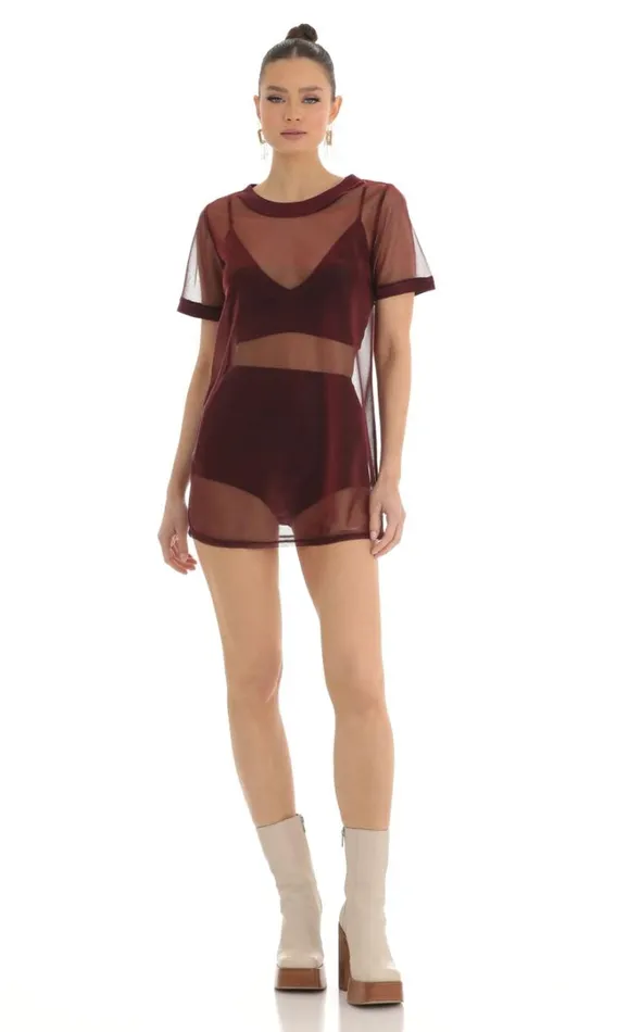 Metallic Three Piece Dress Set Red Women LUCY IN THE SKY Mini Dresses