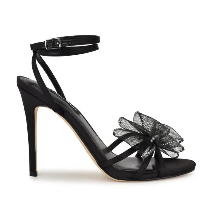 Minky Bow Heeled Sandals Black Women Nine West Heels