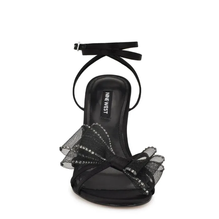 Minky Bow Heeled Sandals Black Women Nine West Heels Minky Bow Heeled Sandals Black Women Nine West Heels