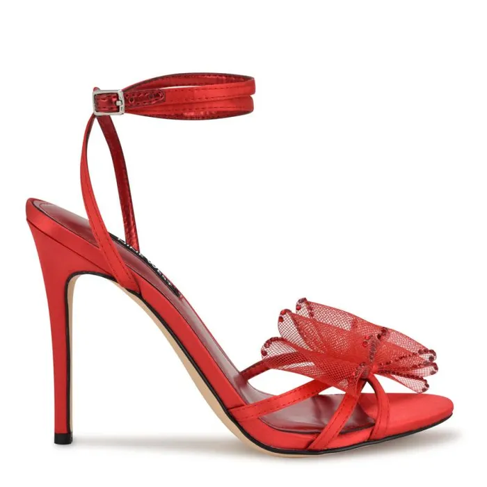 Minky Bow Heeled Sandals Red Women Nine West Sandals