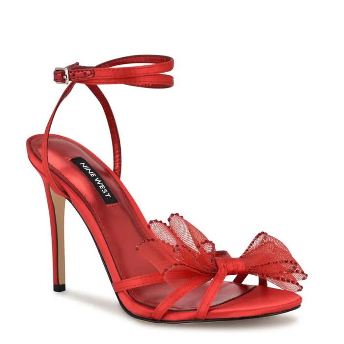 Minky Bow Heeled Sandals Red Women Nine West Sandals Minky Bow Heeled Sandals Red Women Nine West Sandals