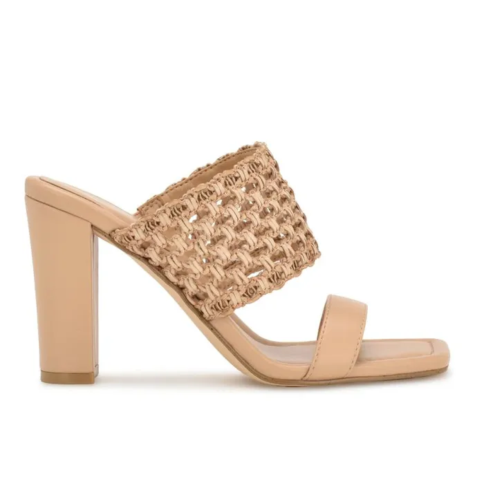 Mylas Heeled Slide Sandals Light Natural Women Nine West Sandals