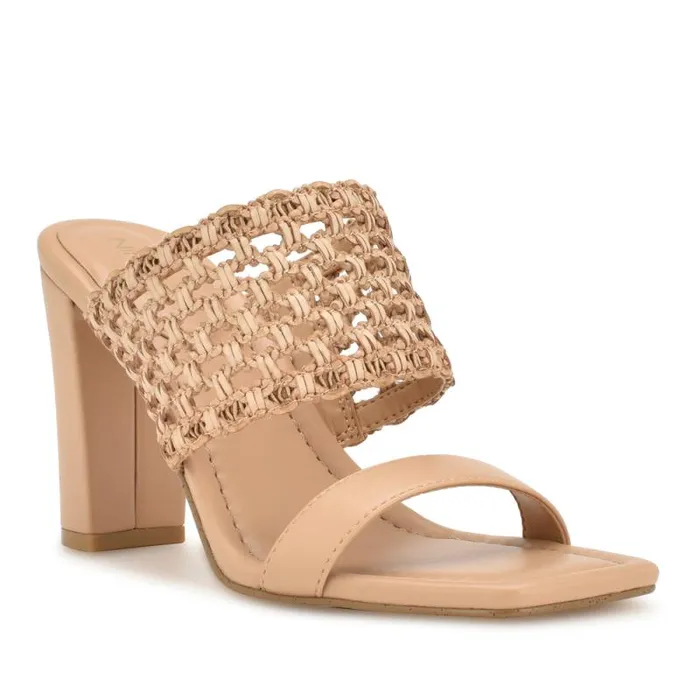 Mylas Heeled Slide Sandals Light Natural Women Nine West Sandals