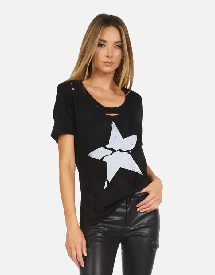 Myra X Cracked Star Black Women Lauren Moshi Short Sleeve