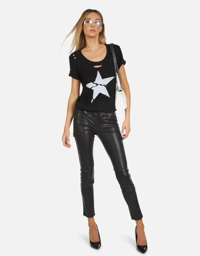 Myra X Cracked Star Black Women Lauren Moshi Short Sleeve