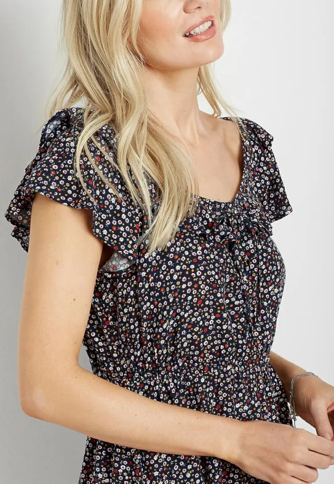 Navy Daisy Flutter Sleeve Blouse Women Maurices Tops