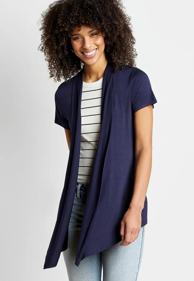 Navy Short Sleeve Open Front Cardigan Women Maurices Tops