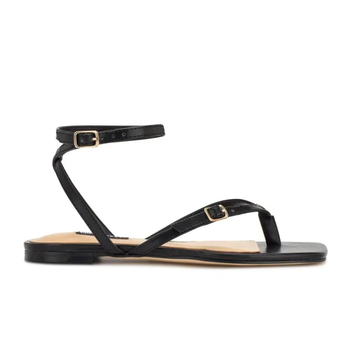 Nelson Ankle Wrap Flat Sandals Black Women Nine West Sandals