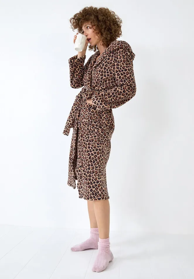 Nightwear Women Hush Hooded Dressing Gown True Leopard