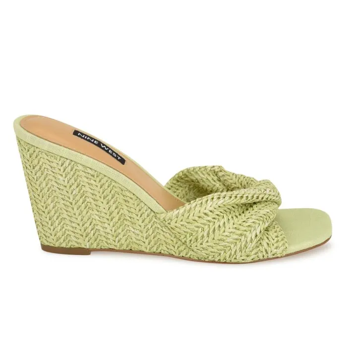 Nikhil Twist Wedge Sandals Green Raffia Women Nine West Sandals