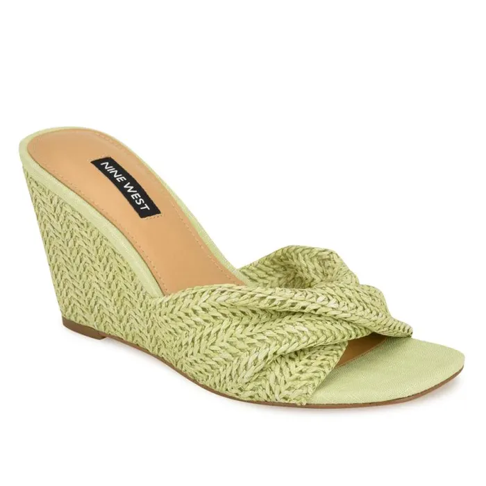 Nikhil Twist Wedge Sandals Green Raffia Women Nine West Sandals