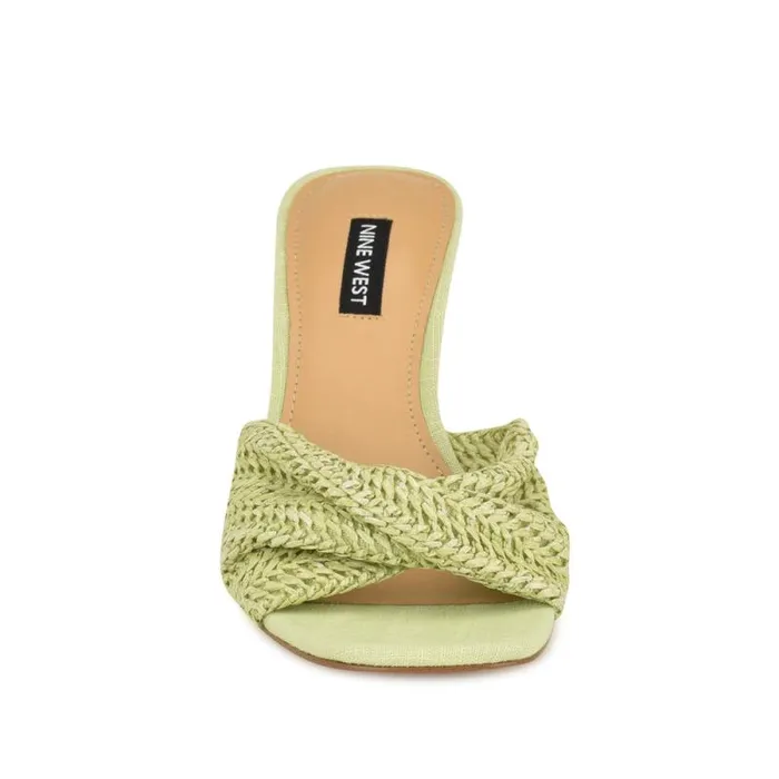 Nikhil Twist Wedge Sandals Green Raffia Women Nine West Sandals
