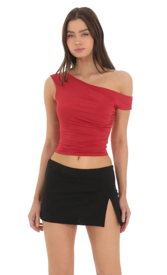 Off Shoulder Crop Top Red Women LUCY IN THE SKY Tops