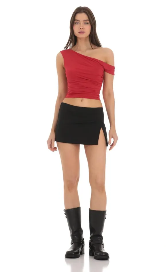 Off Shoulder Crop Top Red Women LUCY IN THE SKY Tops