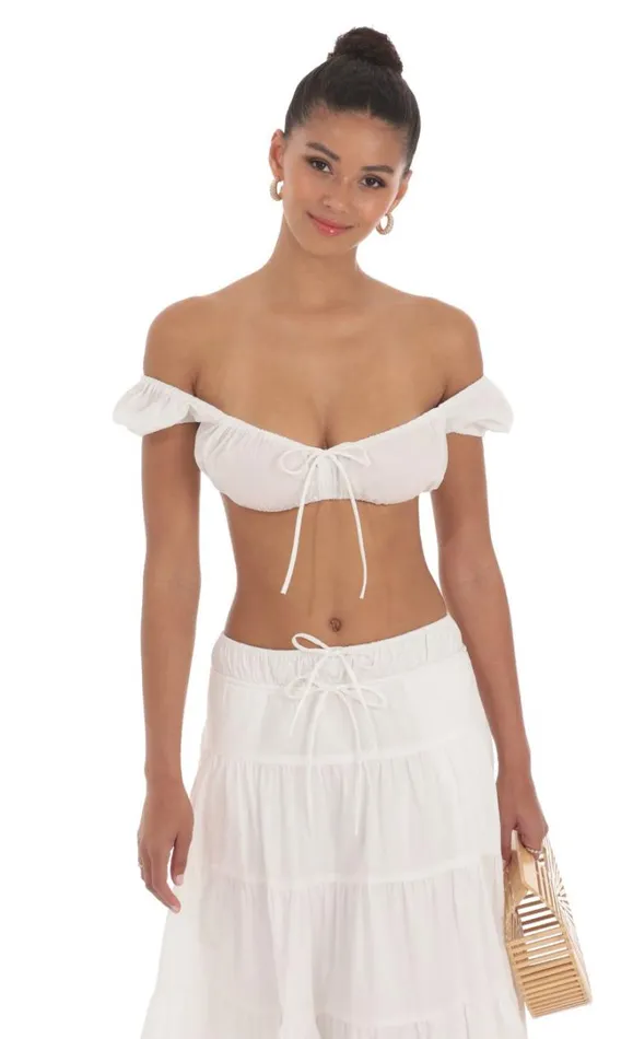 Off Shoulder Crop Top White Women LUCY IN THE SKY Tops