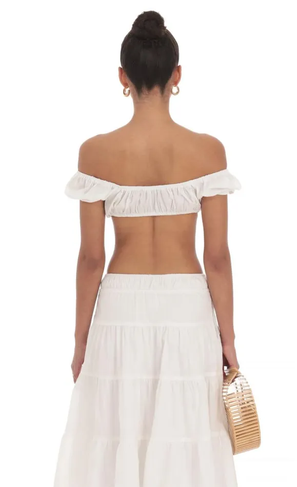 Off Shoulder Crop Top White Women LUCY IN THE SKY Tops Off Shoulder Crop Top White Women LUCY IN THE SKY Tops
