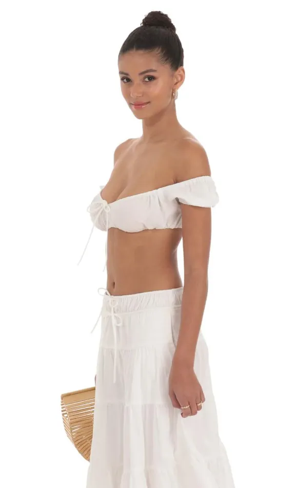 Off Shoulder Crop Top White Women LUCY IN THE SKY Tops Off Shoulder Crop Top White Women LUCY IN THE SKY Tops