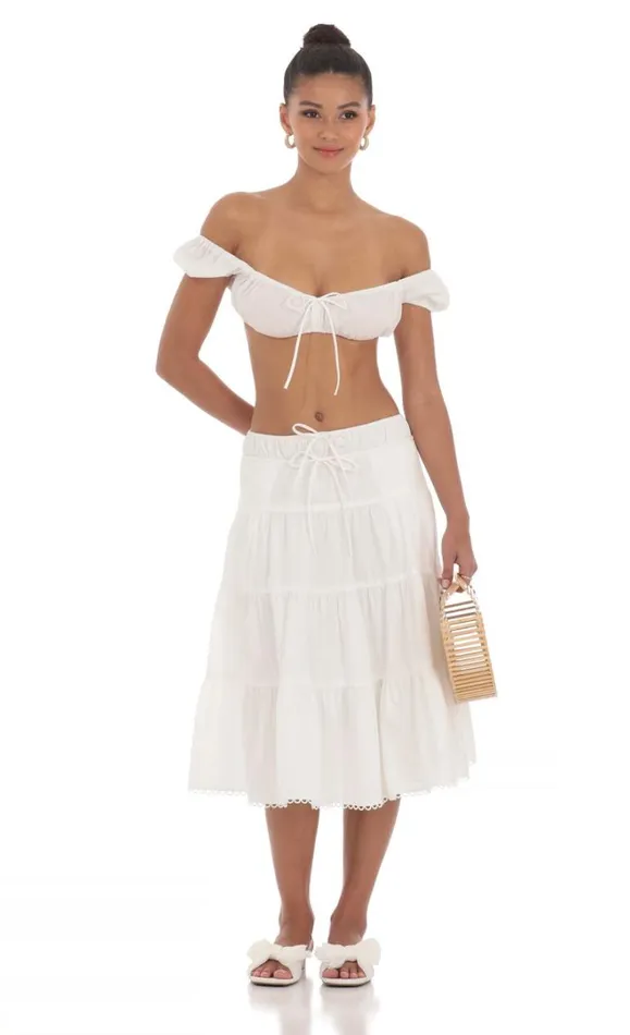 Off Shoulder Crop Top White Women LUCY IN THE SKY Tops Off Shoulder Crop Top White Women LUCY IN THE SKY Tops