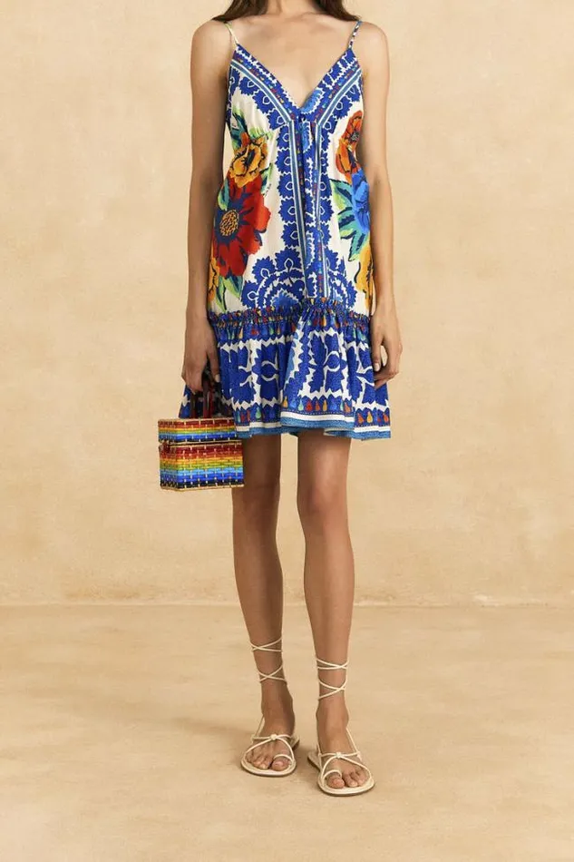 OffWhite Flower Tapestry Organic Cotton Mini Dress Women FARM Rio Mini Dresses