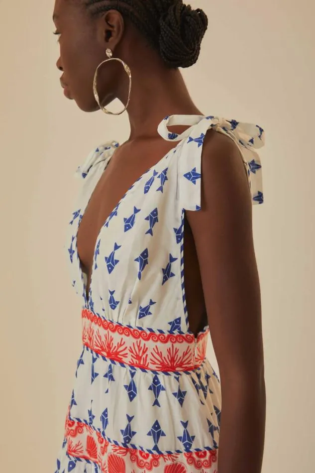 OffWhite Graphic Fishes Mini Dress Women FARM Rio Mini Dresses