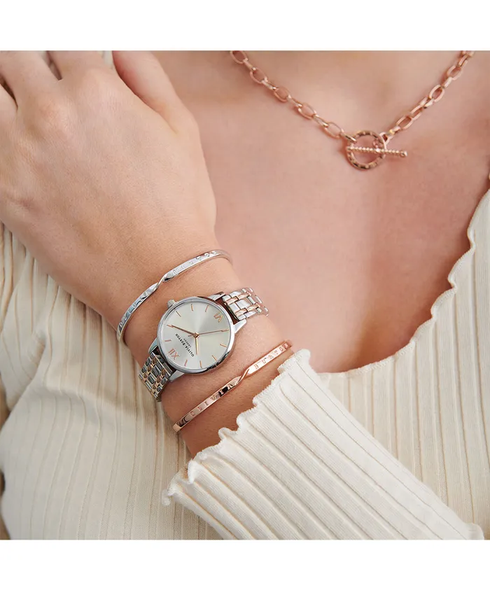 Olivia Burton Classic Watches Women 30mm Silver and Carnation Gold Bracelet Watch